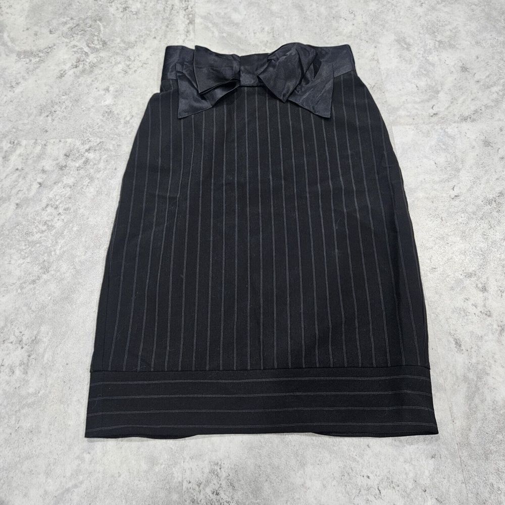 Woman's Bebe Black Pinstripe Bow Pencil Skirt By Bebe‎ Size 0 - Striped Y2k